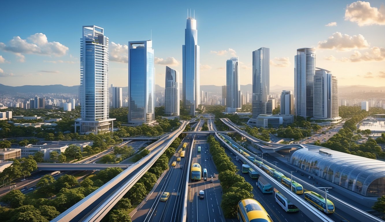 A bustling cityscape with modern skyscrapers, bustling streets, and a network of public transportation in Belo Horizonte, Brazil