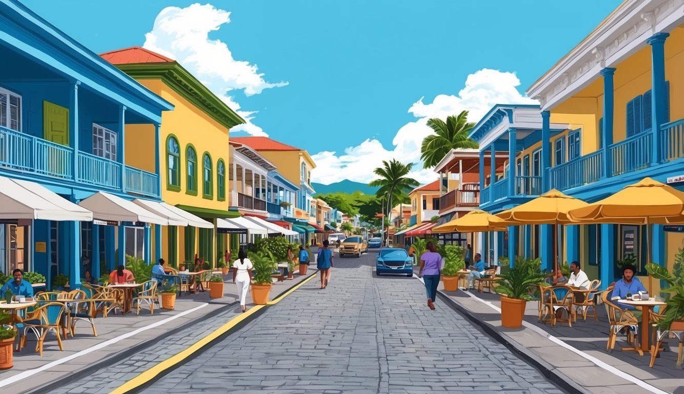 The bustling streets of Port of Spain, Trinidad and Tobago, filled with modern coworking spaces and vibrant cafes, offering a perfect setting for digital nomads to work and explore