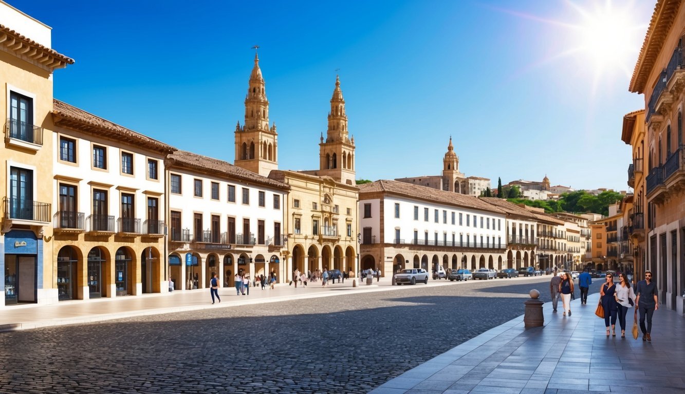 A sunny day in Guadalajara, with clear blue skies and a view of the historic architecture and bustling city streets